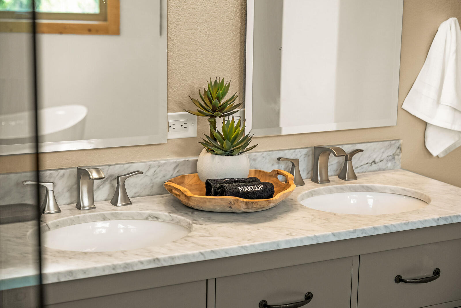 Primary bath double marble vanity